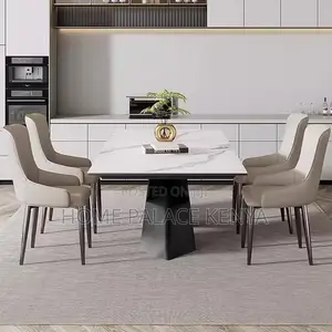 Dining Chair: Nordic High Back Leather Dining Chair With Metal Feet