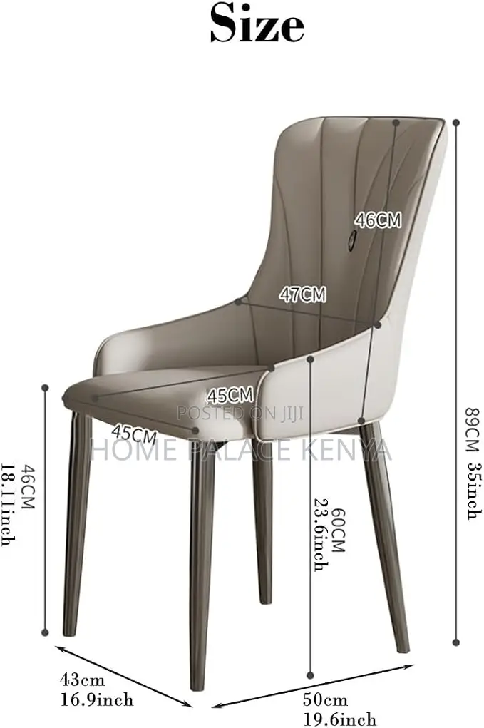 Dining Chair: Nordic High Back Leather Dining Chair With Metal Feet