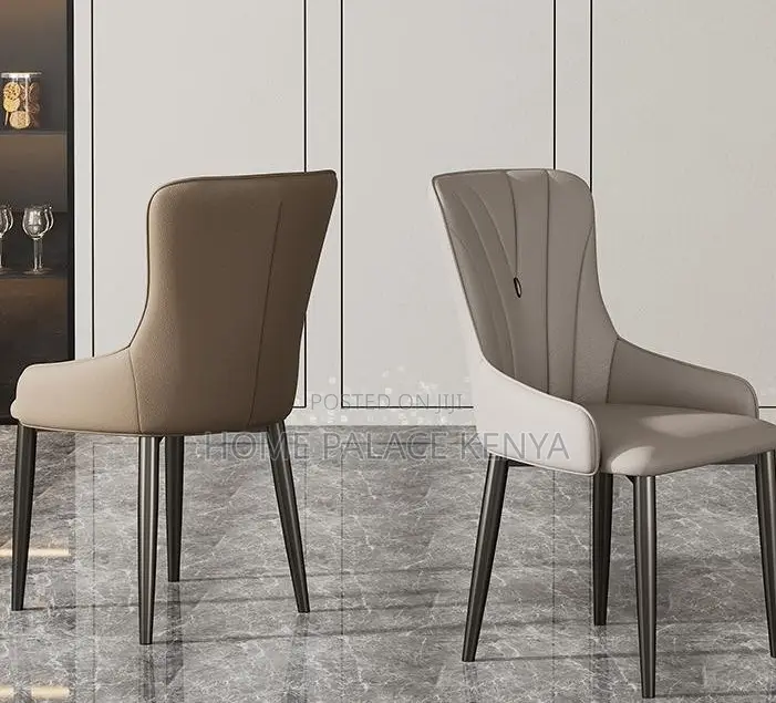 Dining Chair: Nordic High Back Leather Dining Chair With Metal Feet