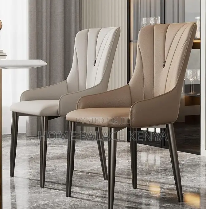 Dining Chair: Nordic High Back Leather Dining Chair With Metal Feet