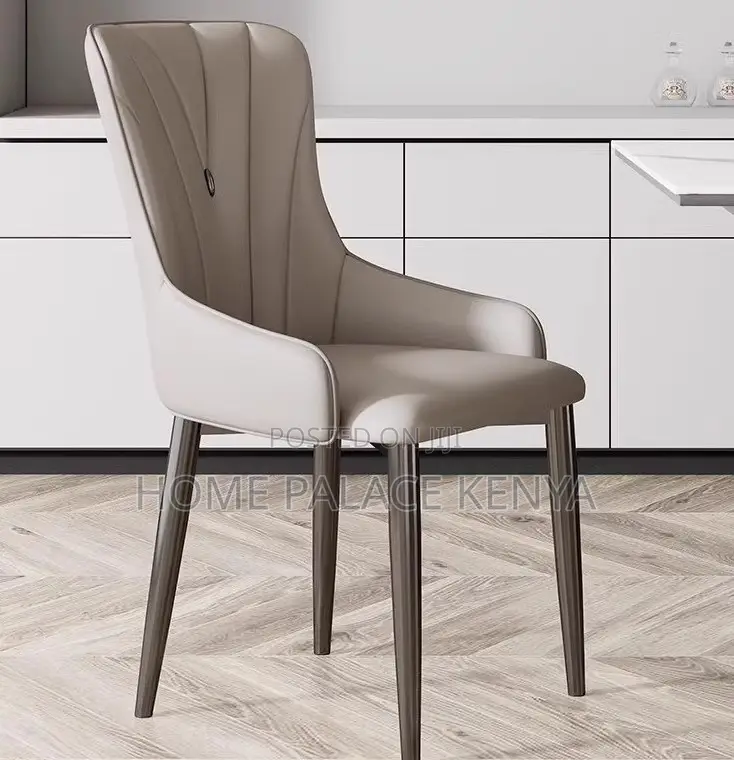 Dining Chair: Nordic High Back Leather Dining Chair With Metal Feet
