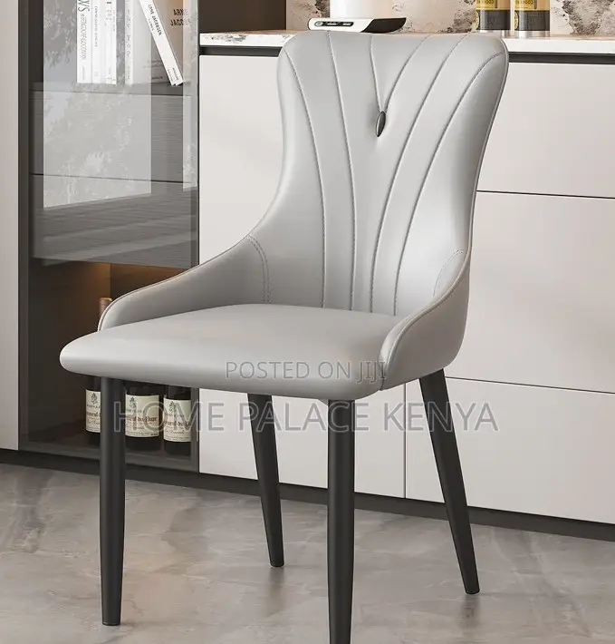 Dining Chair: Nordic High Back Leather Dining Chair With Metal Feet