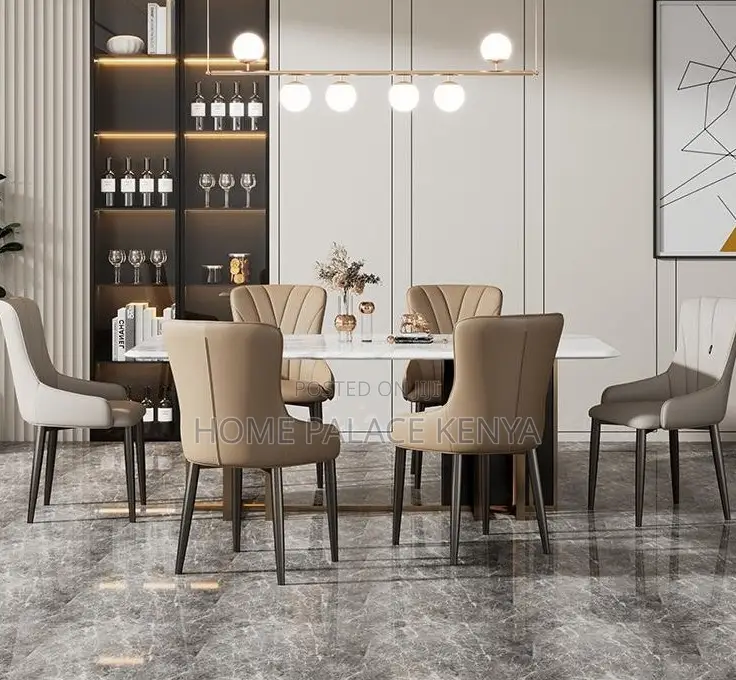 Dining Chair: Nordic High Back Leather Dining Chair With Metal Feet