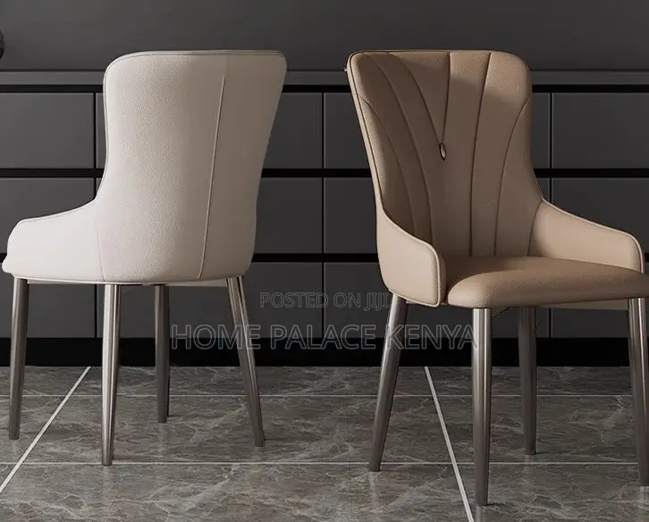 Dining Chair: Nordic High Back Leather Dining Chair With Metal Feet