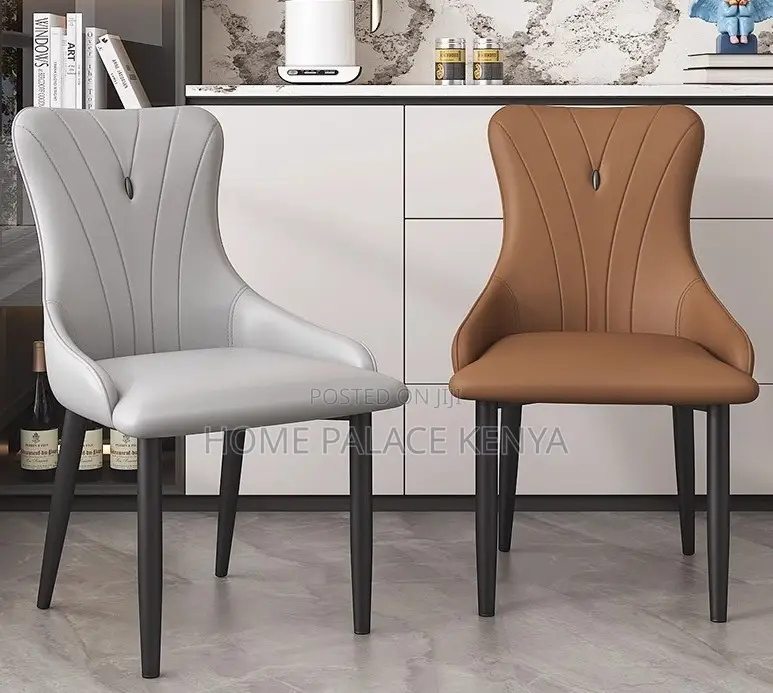 Dining Chair: Nordic High Back Leather Dining Chair With Metal Feet