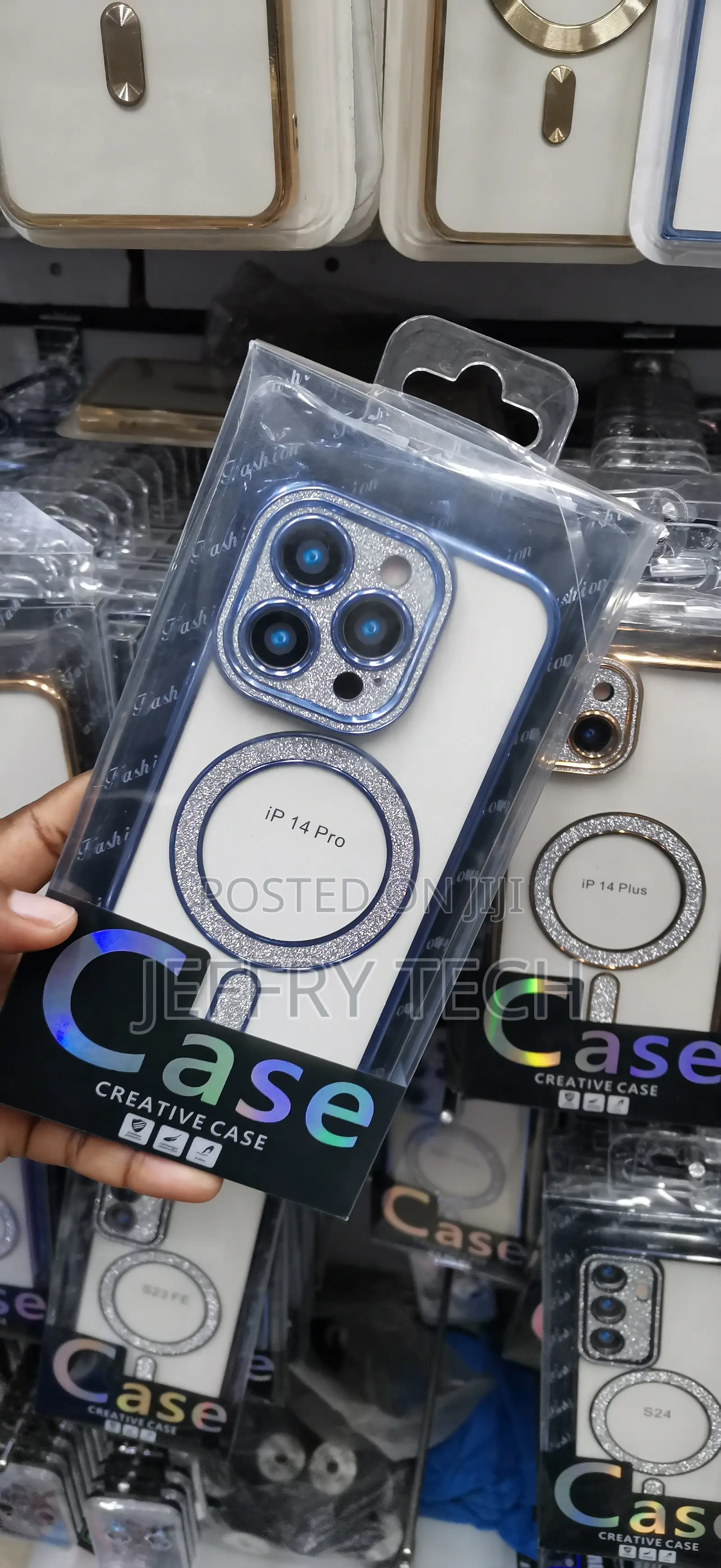 iPhone 14 Pro,Sparkling Blue Glitter Finish Case