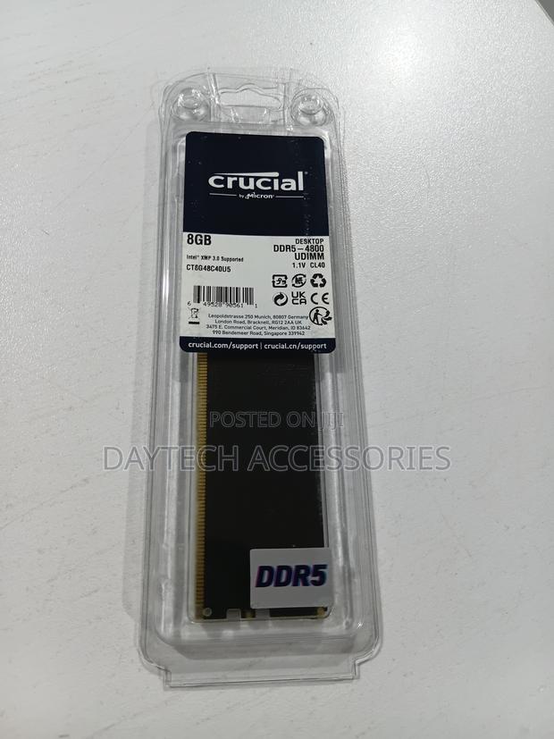 Crucial Ram 8gb Ddr5 4800mhz Cl40 Desktop Memory