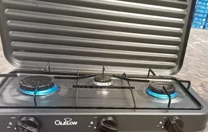 Olelon 3 Burner Black Metallic Tabletop Gas Stove With Lid