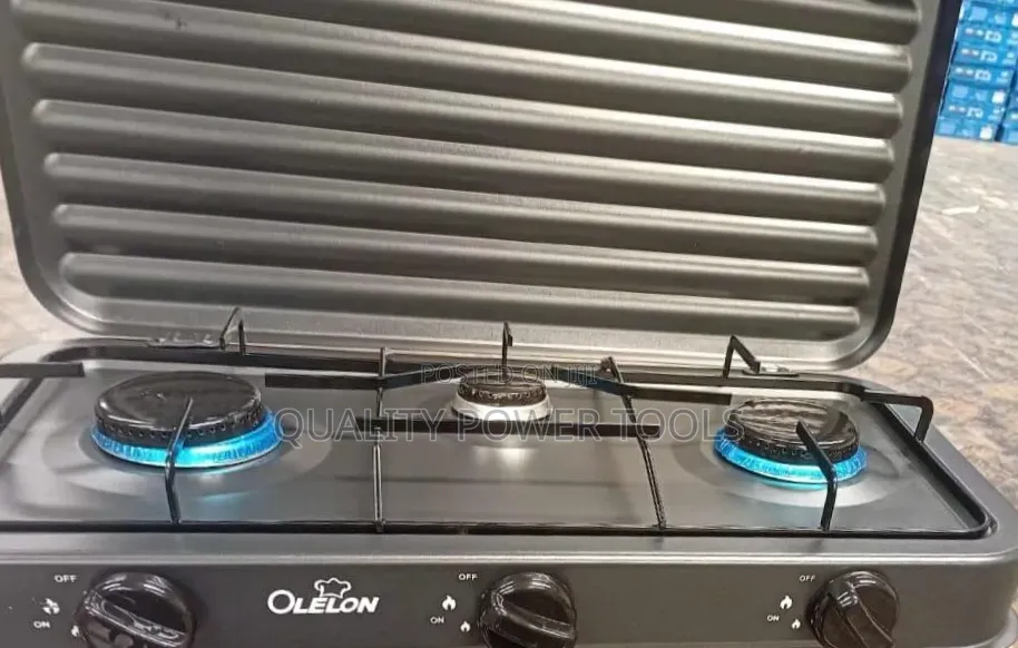 Olelon 3 Burner Black Metallic Tabletop Gas Stove With Lid