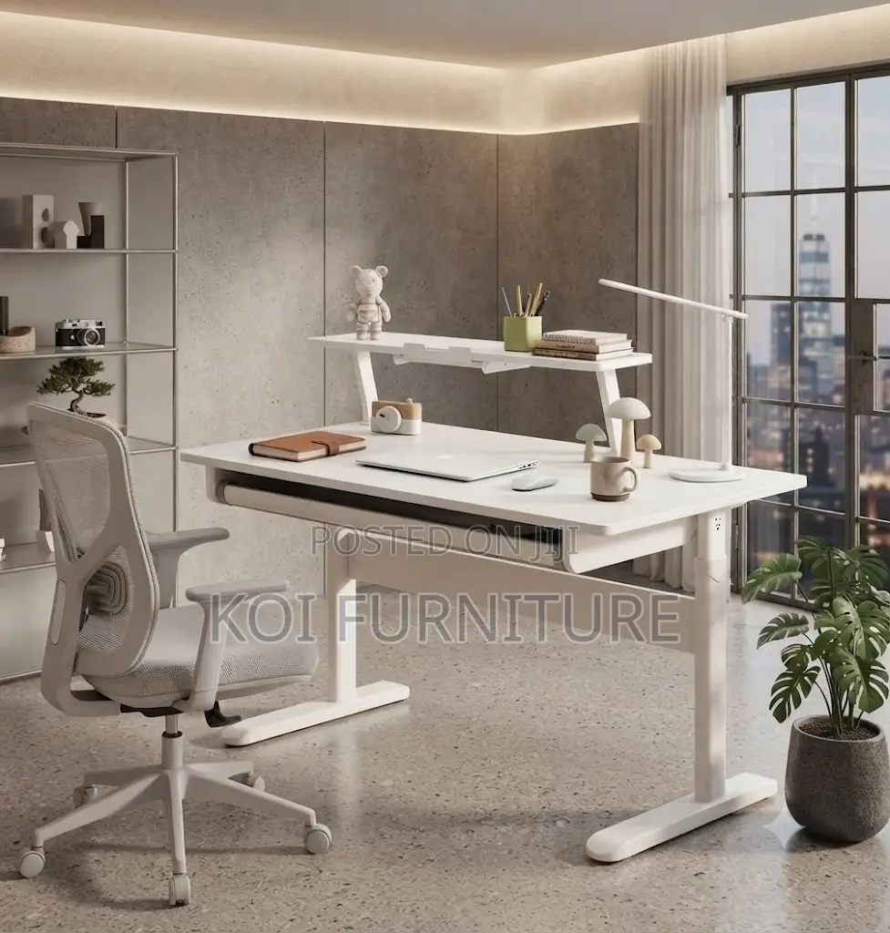 Office Desk; Manual Height Standing Desk With Storage