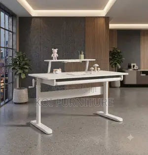 Office Desk; Manual Height Standing Desk With Storage