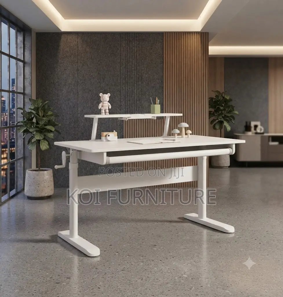 Office Desk; Manual Height Standing Desk With Storage