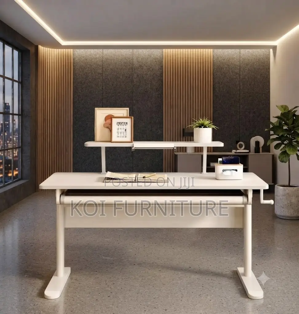 Office Desk; Manual Height Standing Desk With Storage