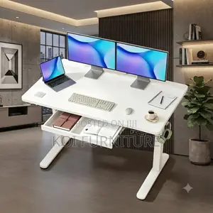 Office Desk; Manual Height Standing Desk With Storage