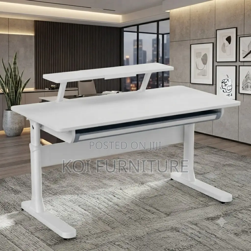 Office Desk; Manual Height Standing Desk With Storage