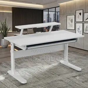 Office Desk; Manual Height Standing Desk With Storage