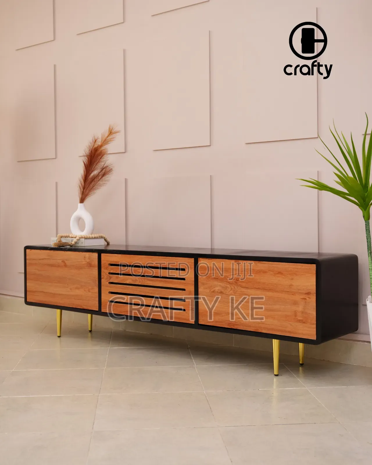 Mwamu Media Console Black Tv Stand