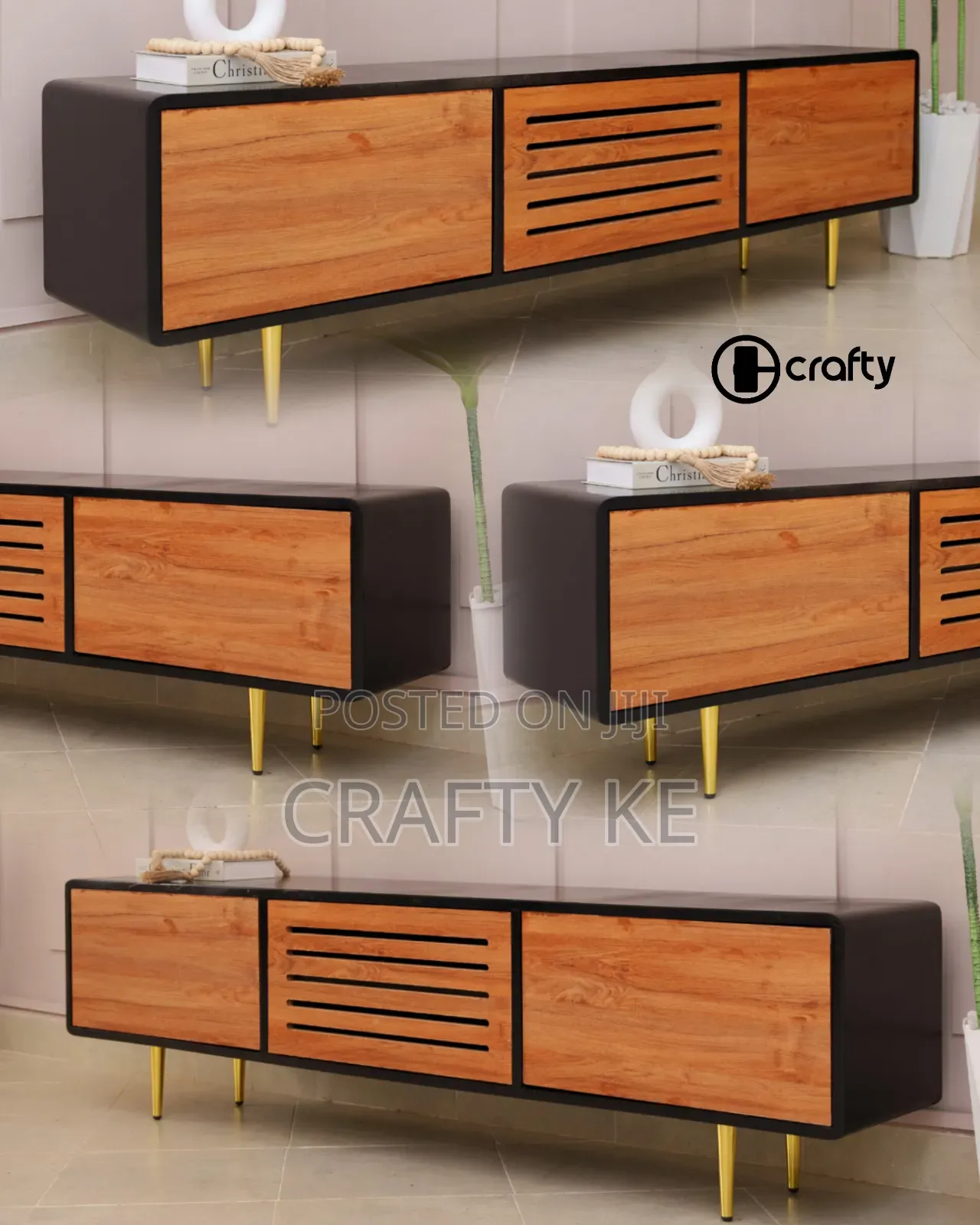 Mwamu Media Console Black Tv Stand