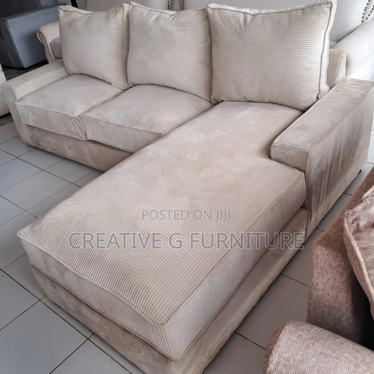 Elegant 6‐Seater Beige L‐Shaped Sofa – Spacious Stylish