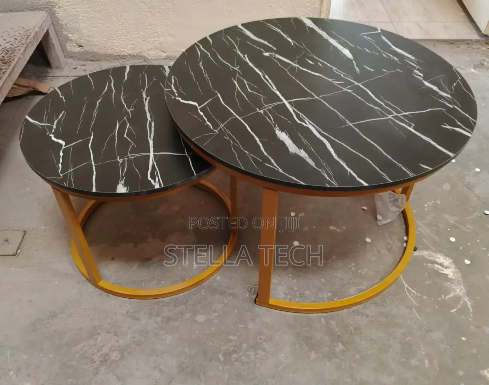 Nesting Black Coffee Table Marble Effect ( Mdf)