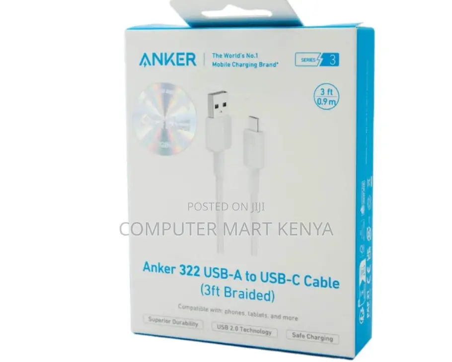 Anker 322 Usb-C to Usb-C Cable (6ft, 60w, Braided) White.