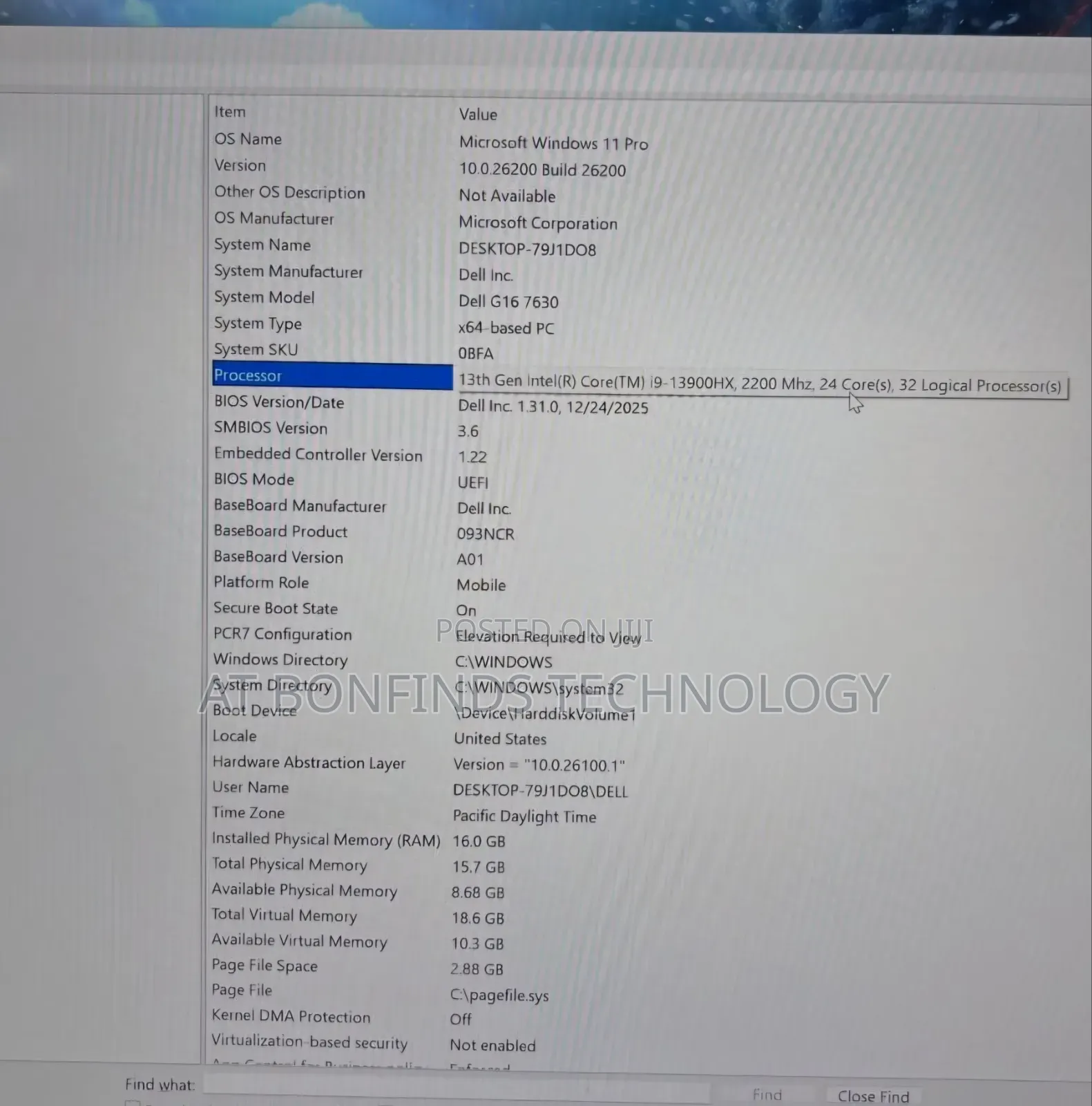 Laptop Dell G16 7630 16GB Intel Core i7 SSD 512GB