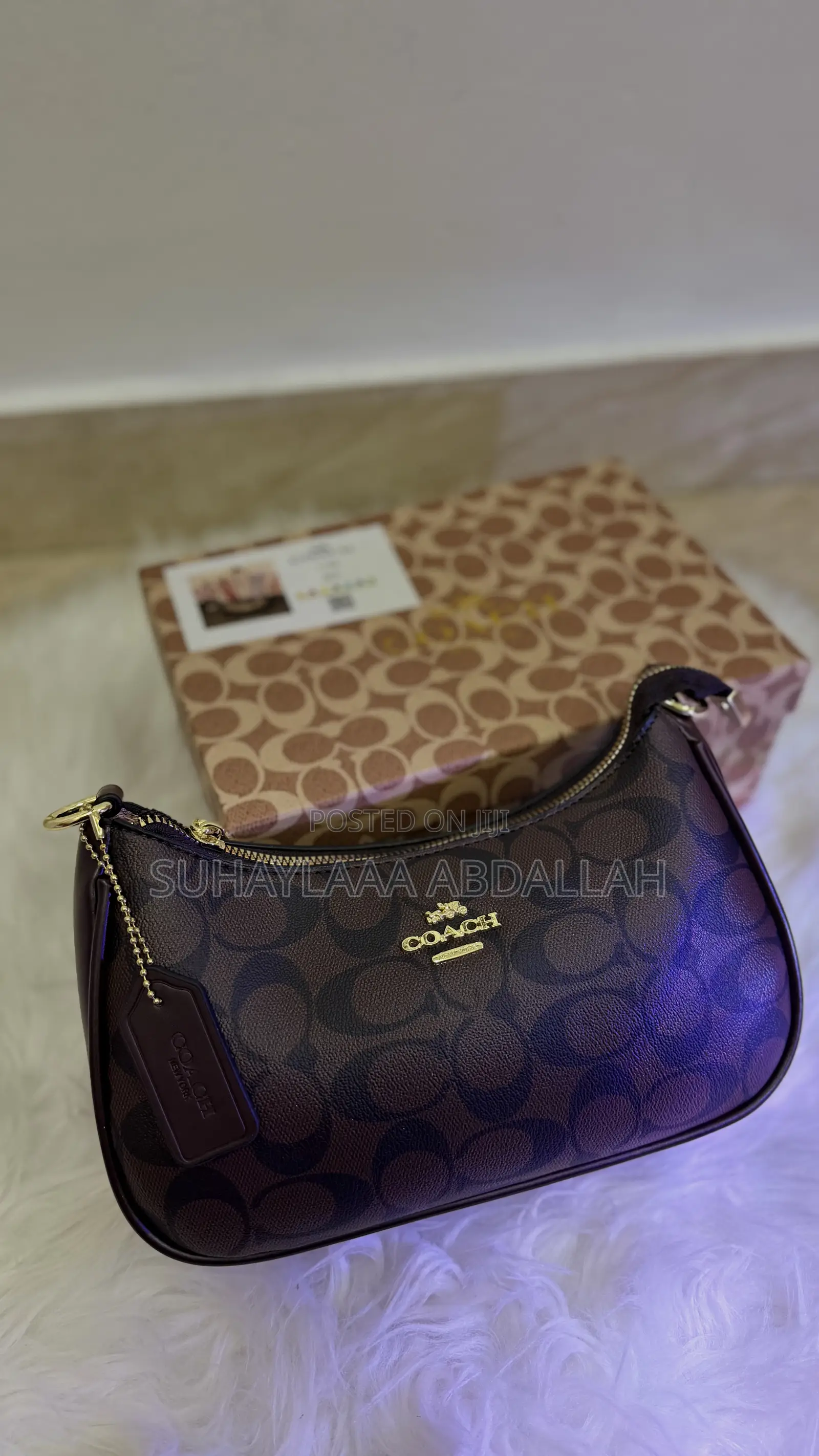 Brown Monogram Shoulder Bag With Zip Clos
