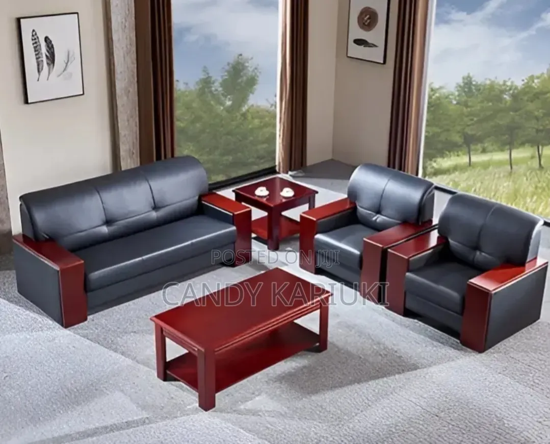 5 Seater Reception Sofa With Mahogany Arms