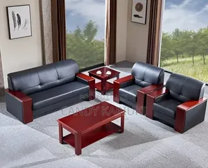 5 Seater Reception Sofa With Mahogany Arms