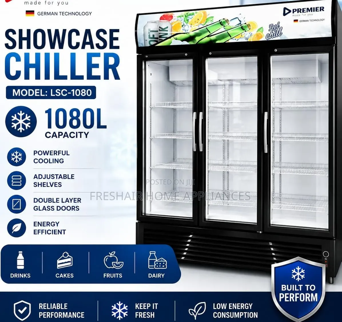 Premium 3 Doors Very Commercial Display Fridge 1080litres
