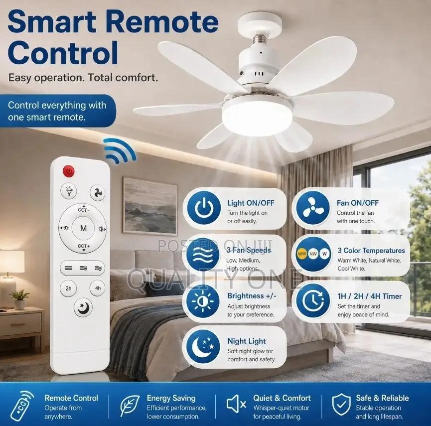 Modern E27 Led Ceiling Fan Light W/Remote 3 Color Dimmable -