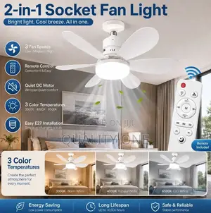 Modern E27 Led Ceiling Fan Light W/Remote 3 Color Dimmable -