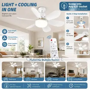 Modern E27 Led Ceiling Fan Light W/Remote 3 Color Dimmable -