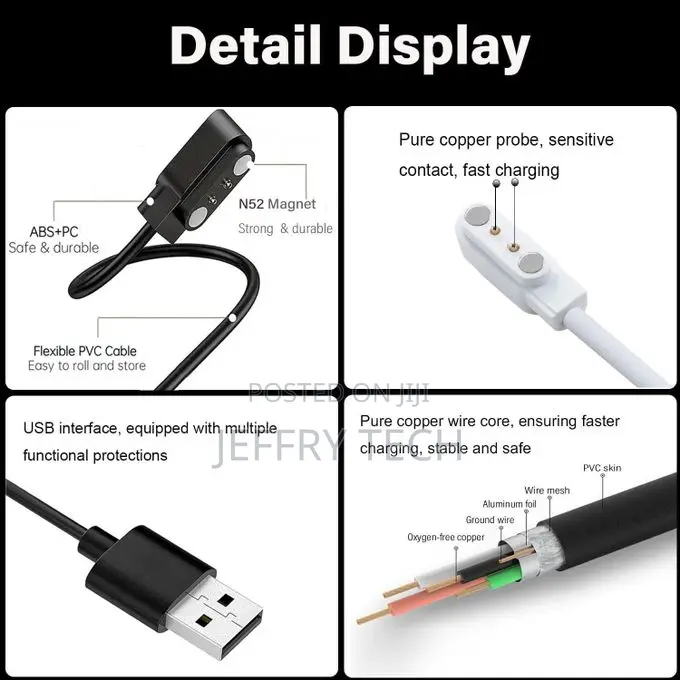 Smart Watch Charger 2 Pin Magnetic Charging Cable Cord, 2 Pins Magneti