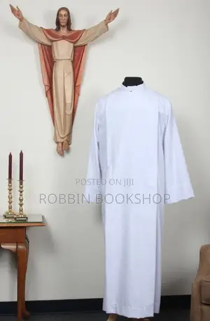 White Clergy Robe With Purple Stole And Rope Belt