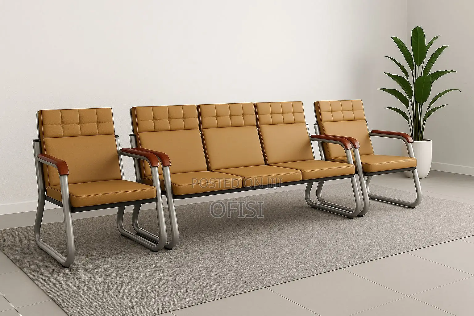 Office Sofa; 5 Seater Brown Office Sofa