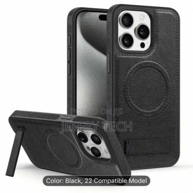 Magnetic for iPhone 13 Pro Max Leather Case With Magsafe Ring Stand