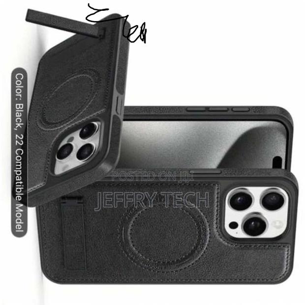 Magnetic for iPhone 13 Pro Max Leather Case With Magsafe Ring Stand - thumbnail 2