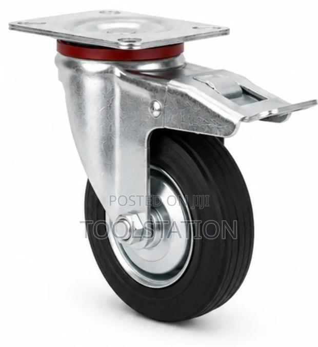 Heavy-duty Black Rubber Castor Wheel With Plate And Brake 8 Inch