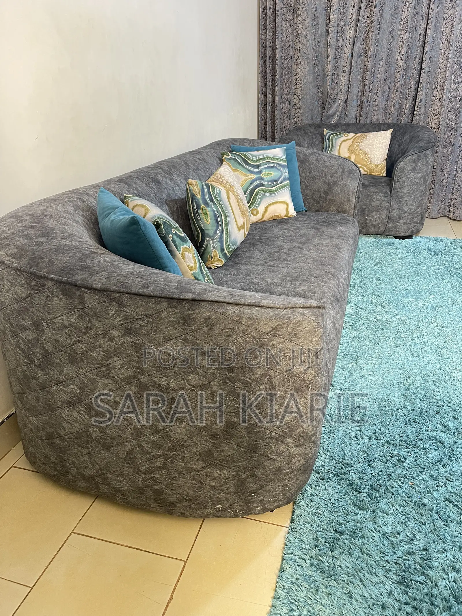 7 Seater Grey Curved Couch
