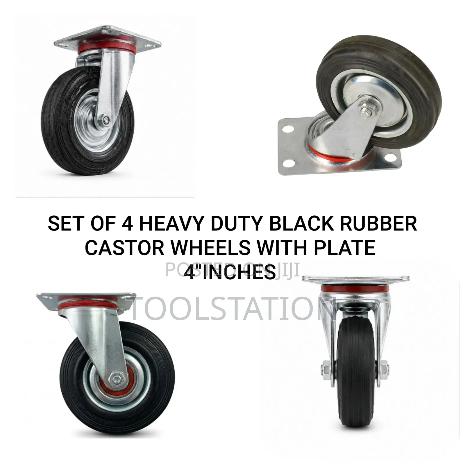 Black Rubber Castor Wheel 4 Inch With Plate Set Of 4