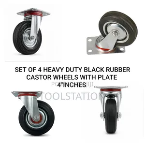Black Rubber Castor Wheel 4 Inch With Plate Set Of 4