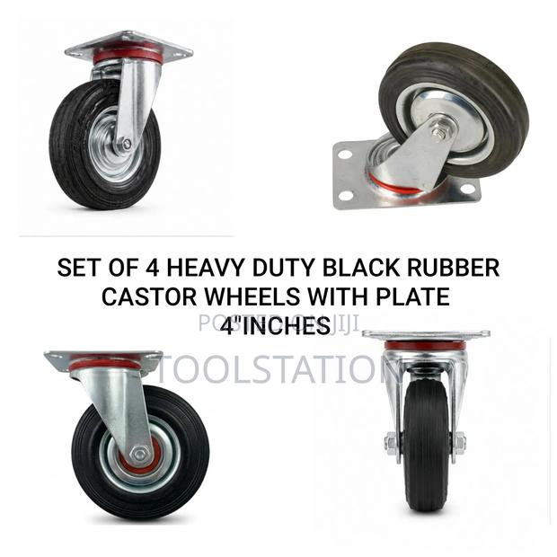Black Rubber Castor Wheel 4 Inch With Plate Set Of 4