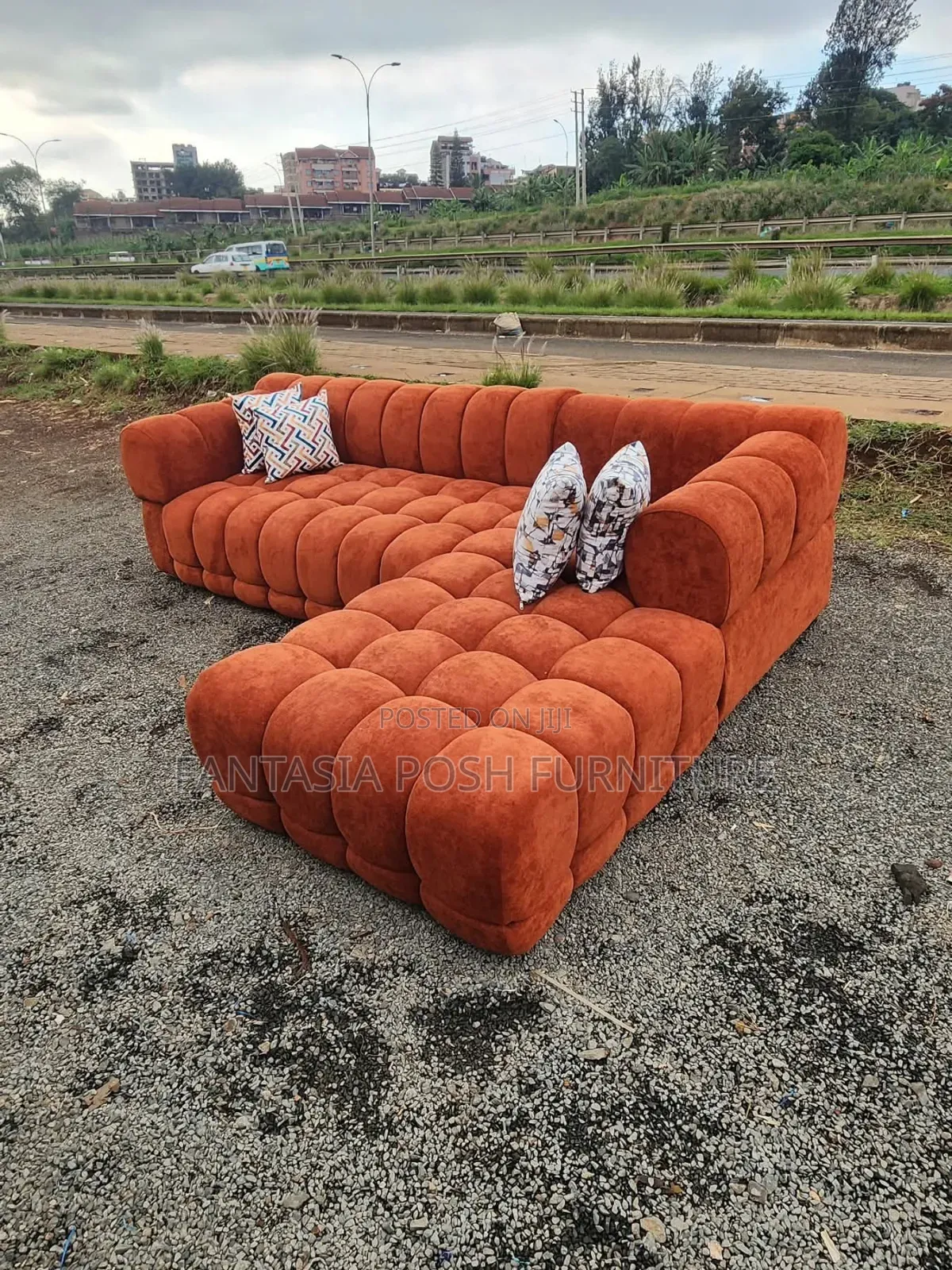 Brown L-Shaped Sofa 5 Seater