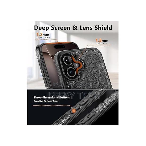 Case Upgraded Retro Leather Back Cover for iPhone 16-Black - thumbnail 2