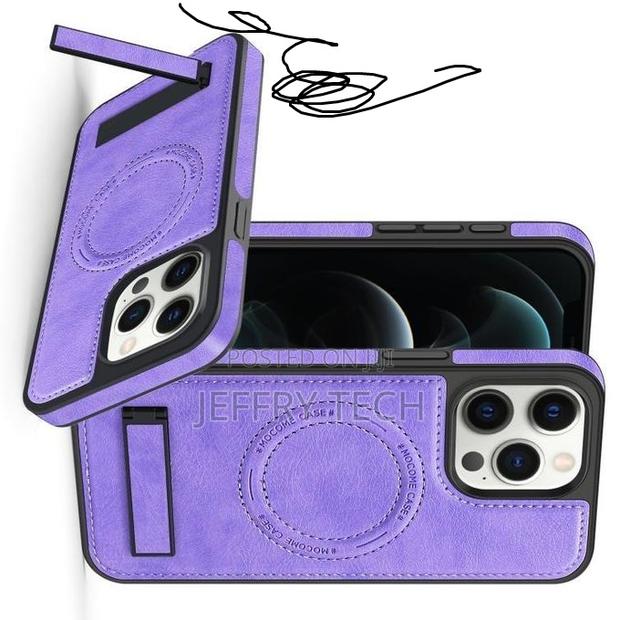 iPhone 15 Pro Max Multi-Function Holder Magsafe Pu Phone Case(Purple) - thumbnail 2