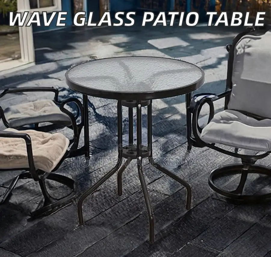 Outdoor Table: Wave Glass Patio Table With Umbrella Hole