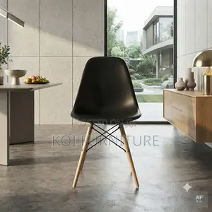 Dining Chairs; Plastic Eames Dining Chair With 4 Wooden Legs