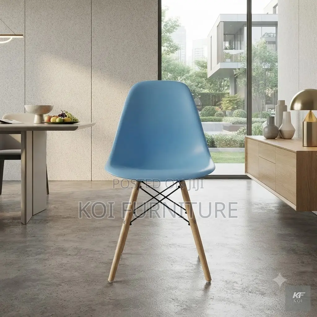 Dining Chairs; Plastic Eames Dining Chair With 4 Wooden Legs