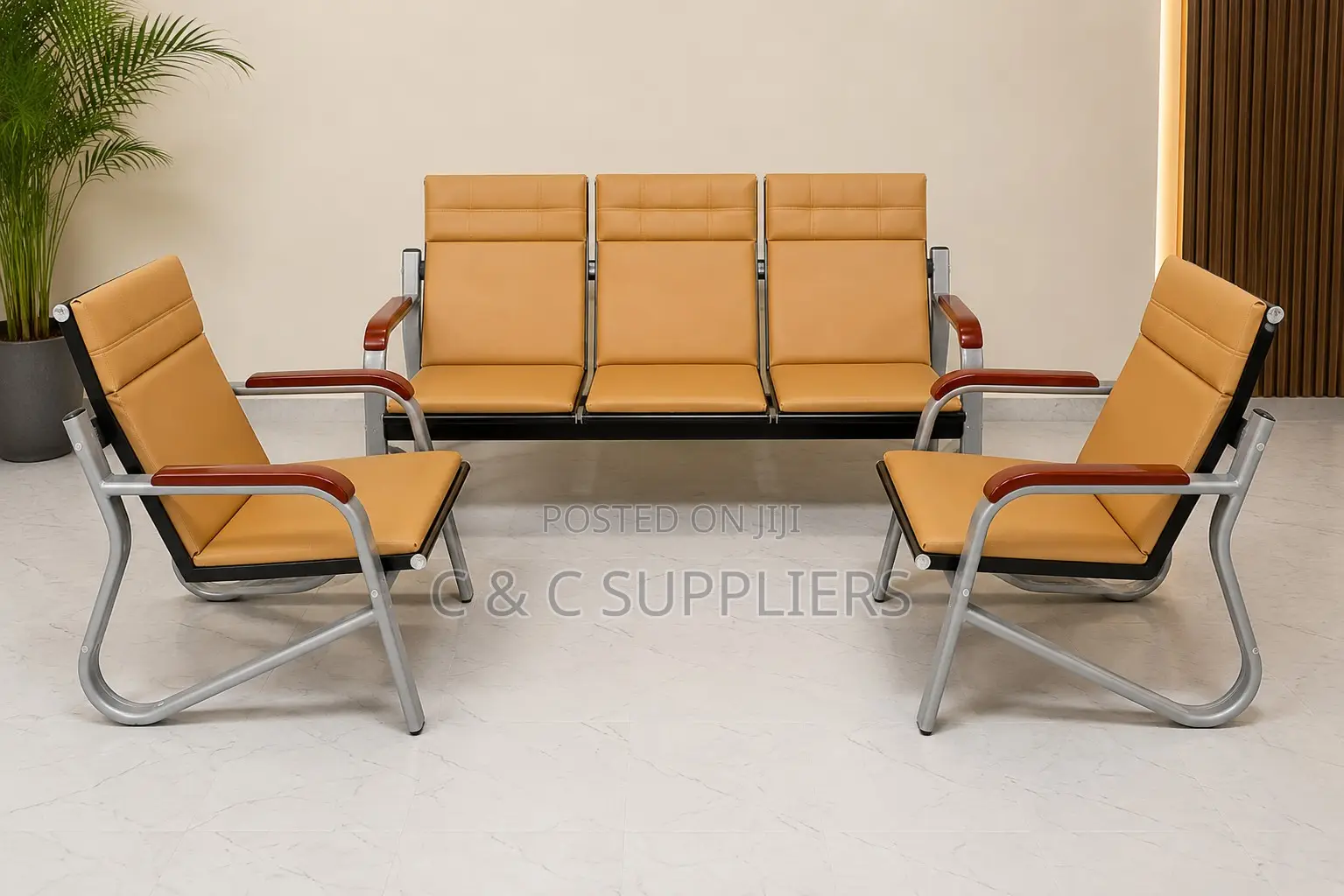 Brown 5-Seater Office Sofa